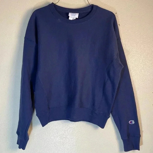 Champion Size Small Reverse Weave Crew Neck Sweatshirt Side Panel Navy Blue - Picture 1 of 8